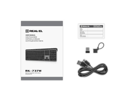Клавіатура REAL-EL RK-737W бездротова мультимедійна, 2.4ГГц + Bluetooth, Li-Ion, Type-C, Scissors Key, чорно-сіра
