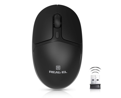 Мишка REAL-EL RM-335W, бездротова, вбудований акумулятор, чорна
