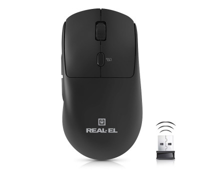 Мишка REAL-EL RM-355W, бездротова, вбудований акумулятор, чорна
