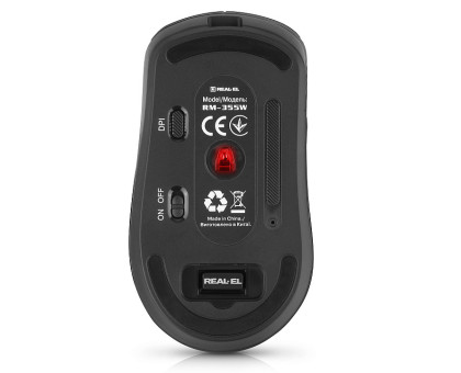 Мишка REAL-EL RM-355W, бездротова, вбудований акумулятор, чорна