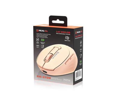 Мишка REAL-EL RM-370W, бездротова, вбудований акумулятор, тиха, бежева