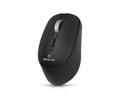 Мишка REAL-EL RM-380W, бездротова, вбудований акумулятор, тиха, чорна