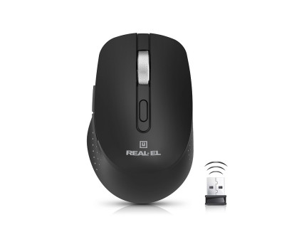 Мишка REAL-EL RM-380W, бездротова, вбудований акумулятор, тиха, чорна