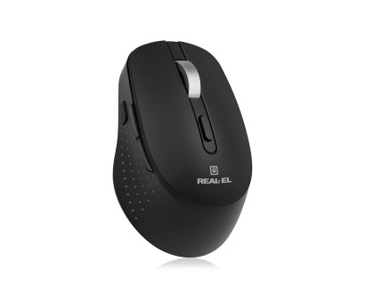 Мишка REAL-EL RM-380W, бездротова, вбудований акумулятор, тиха, чорна