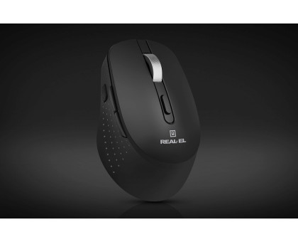 Мишка REAL-EL RM-380W, бездротова, вбудований акумулятор, тиха, чорна