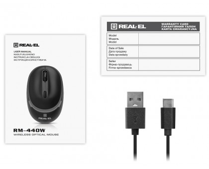 Мишка REAL-EL RM-440 W (бездротова Bluetooth/2.4 ГГц, з акумулятором та підсвіткою)