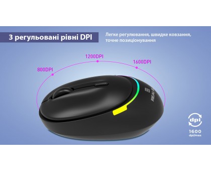 Мишка REAL-EL RM-440 W (бездротова Bluetooth/2.4 ГГц, з акумулятором та підсвіткою)