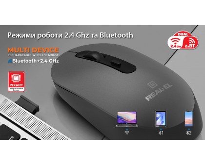 Мишка REAL-EL RM-470W (бездротова Bluetooth / 2.4 ГГц, з акумулятором та мультипідключенням)