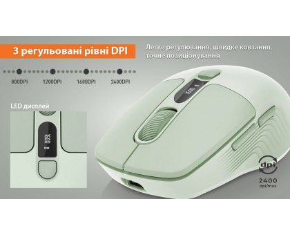 Мышка REAL-EL RM-481W (беспроводная Bluetooth / 2.4 ГГц, с аккумулятором и мультиподключением, светло-зеленая) Мышка REAL-EL RM-481W (беспроводная Bluetooth / 2.4 ГГц, с аккумулятором и мультиподключением, светло-зеленая)