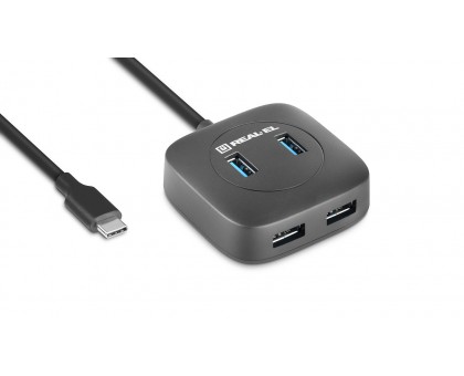 USB концентратор REAL-EL CQ-407, Type-C, 4 порта USB 3.0, чорний