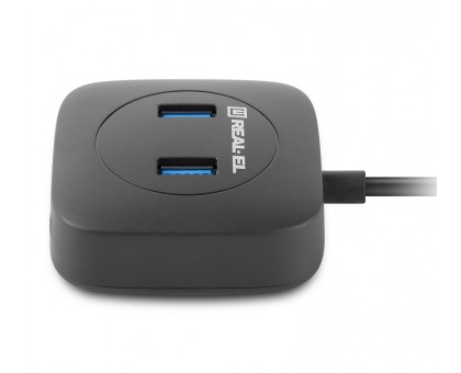 USB концентратор REAL-EL CQ-407, Type-C, 4 порта USB 3.0, чорний