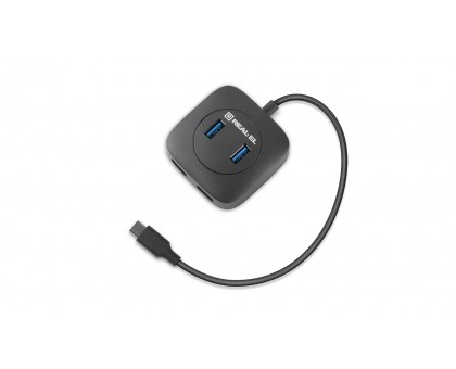 USB концентратор REAL-EL CQ-407, Type-C, 4 порта USB 3.0, чорний