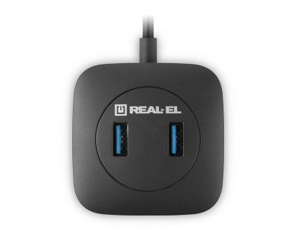 USB концентратор REAL-EL CQ-407, Type-C, 4 порта USB 3.0, чорний