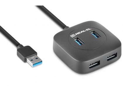 USB концентратор REAL-EL HQ-187, 4 порта USB 3.0, чорний