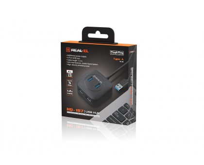 USB концентратор REAL-EL HQ-187, 4 порта USB 3.0, черный