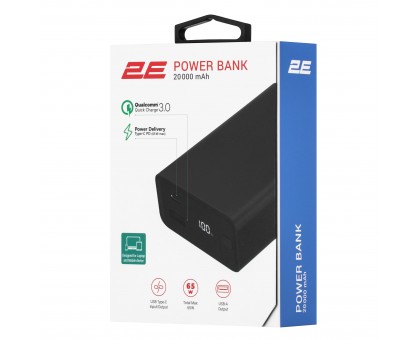 2E Акумулятор портативний літій-іонний Power Bank 20000мА·год, 65Вт, PD, QC, чорний 2E Акумулятор портативний літій-іонний Power Bank 20000мА·год, 65Вт, PD, QC, чорний