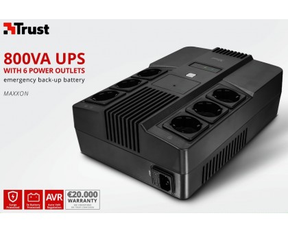 Джерело безперебійного живлення Trust Maxxon 800VA UPS with 6 standard wall power outlets BLACK Джерело безперебійного живлення Trust Maxxon 800VA UPS with 6 standard wall power outlets BLACK