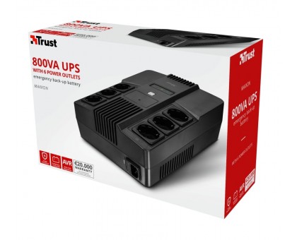 Джерело безперебійного живлення Trust Maxxon 800VA UPS with 6 standard wall power outlets BLACK Джерело безперебійного живлення Trust Maxxon 800VA UPS with 6 standard wall power outlets BLACK