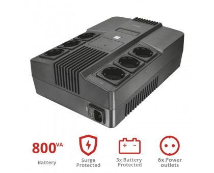 Джерело безперебійного живлення Trust Maxxon 800VA UPS with 6 standard wall power outlets BLACK Джерело безперебійного живлення Trust Maxxon 800VA UPS with 6 standard wall power outlets BLACK