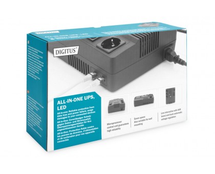 Источник бесперебойного питания DIGITUS All-in-One, 800VA/480W, LED, 4xSchuko+3xC13, RJ45, USB Источник бесперебойного питания DIGITUS All-in-One, 800VA/480W, LED, 4xSchuko+3xC13, RJ45, USB