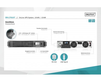 Силовой блок DIGITUS Power Module, 10kVA/10kW, LCD, Hardwire In/Out, RS232, USB, Rack/Tower Силовой блок DIGITUS Power Module, 10kVA/10kW, LCD, Hardwire In/Out, RS232, USB, Rack/Tower