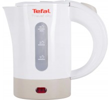 Электрочайник Tefal Travel-o-city 0.5л, Strix, пластик, в комплекте 
2 стакана + 2ложки, бело-бежевый