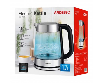 Электрочайник Ardesto 1.7л, Strix, стекло, серебристо-черный Электрочайник Ardesto 1.7л, Strix, стекло, серебристо-черный