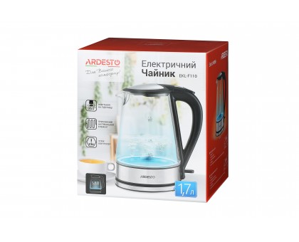 Електрочайник Ardesto 1.7л, Strix, скло, чорний