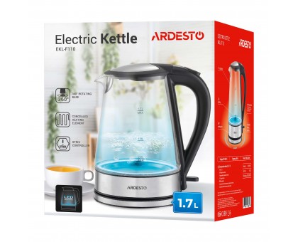 Електрочайник Ardesto 1.7л, Strix, скло, чорний