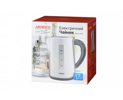 Электрочайник Ardesto White stripes 1.7л, Strix, пластик, бело-серый Электрочайник Ardesto White stripes 1.7л, Strix, пластик, бело-серый