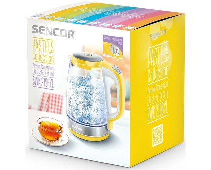 Электрочайник Sencor 2л, Strix, стекло, 5 темп.реж, желтый