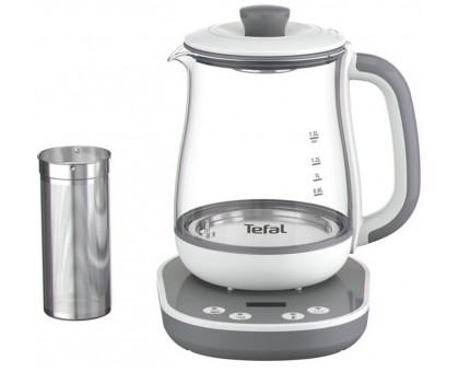 Електрочайник Tefal Tastea tea maker 1.5л, скло, заварник, біло-сірий