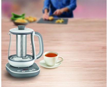 Електрочайник Tefal Tastea tea maker 1.5л, скло, заварник, біло-сірий