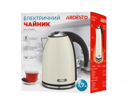 Електрочайник Ardesto 1.7л, Strix, метал, бежевий глянець