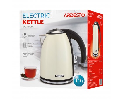 Електрочайник Ardesto 1.7л, Strix, метал, бежевий глянець