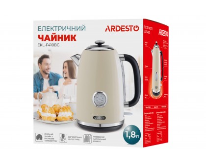 Электрочайник Ardesto Vintage Dream 1.8л, Strix, металл, бежевый глянцевый