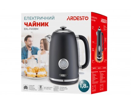 Электрочайник Ardesto Vintage Dream 1.8л, Strix, металл, чёрный матовый Электрочайник Ardesto Vintage Dream 1.8л, Strix, металл, чёрный матовый