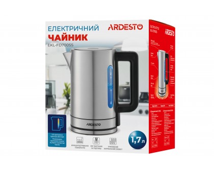 Электрочайник Ardesto Steel Collection 1.7л, Strix, металл, серебристый