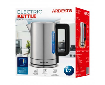 Электрочайник Ardesto Steel Collection 1.7л, Strix, металл, серебристый