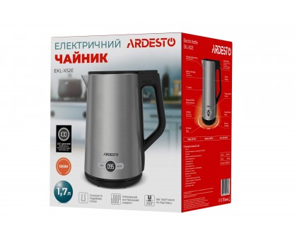 Электрочайник Ardesto Steel Collection 1.7л, Strix, LED дисплей, двойные стенки, серебристый