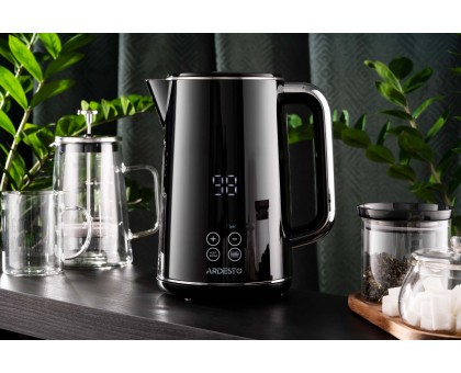 Електрочайник Ardesto Elegance, 1.7л, LED дисплей, подвійні стінки, Otter, чорний глянець