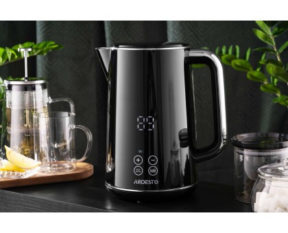 Електрочайник Ardesto Elegance, 1.7л, LED дисплей, подвійні стінки, Otter, чорний глянець