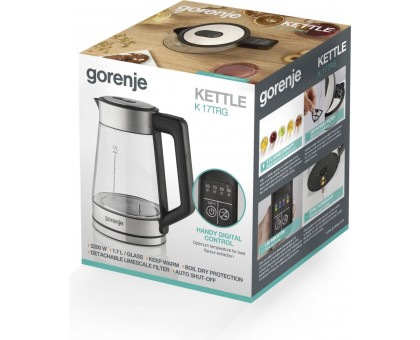 Электрочайник Gorenje 1.7л, 2,200 Вт, стекло, нерж
