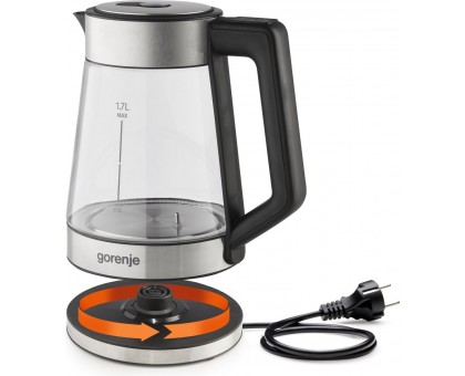Электрочайник Gorenje 1.7л, 2,200 Вт, стекло, нерж