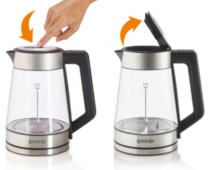 Электрочайник Gorenje 1.7л, 2,200 Вт, стекло, нерж