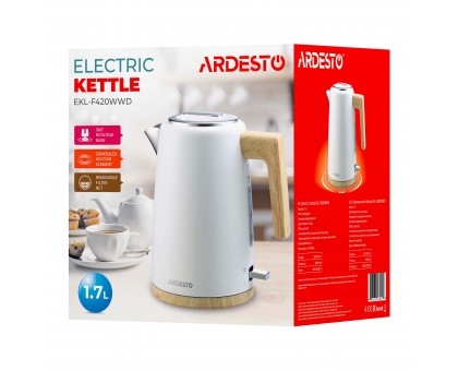 Электрочайник Ardesto EKL-F420WWD, 1.7л, металл, мат, Strix, белый Электрочайник Ardesto EKL-F420WWD, 1.7л, металл, мат, Strix, белый