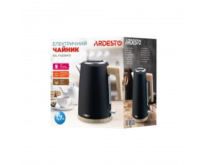Електрочайник Ardesto EKL-F420BWD, 1.7л, метал, мат, Strix, чорний