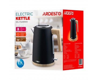 Електрочайник Ardesto EKL-F420BWD, 1.7л, метал, мат, Strix, чорний