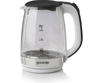 Электрочайник Gorenje 1.7л, 2,200 Вт, strix контроль, стекло, белый