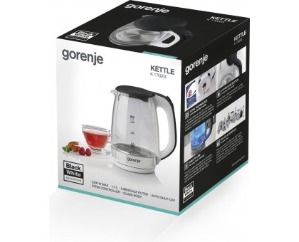 Электрочайник Gorenje 1.7л, 2,200 Вт, strix контроль, стекло, белый